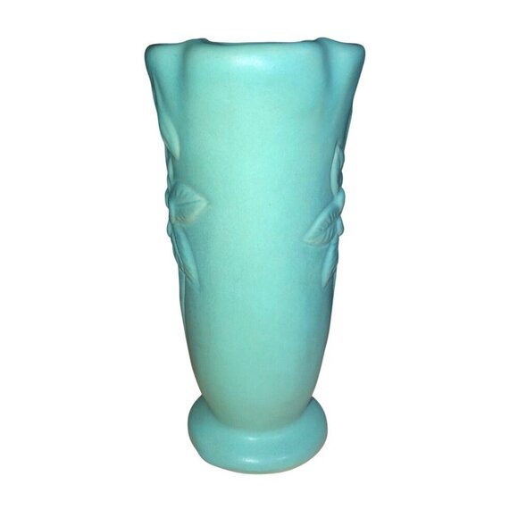 Vintage VAN BRIGGLE 8" Ming Blue Columbine Flower Pattern Pottery Vase Signed - Picture 4 of 5